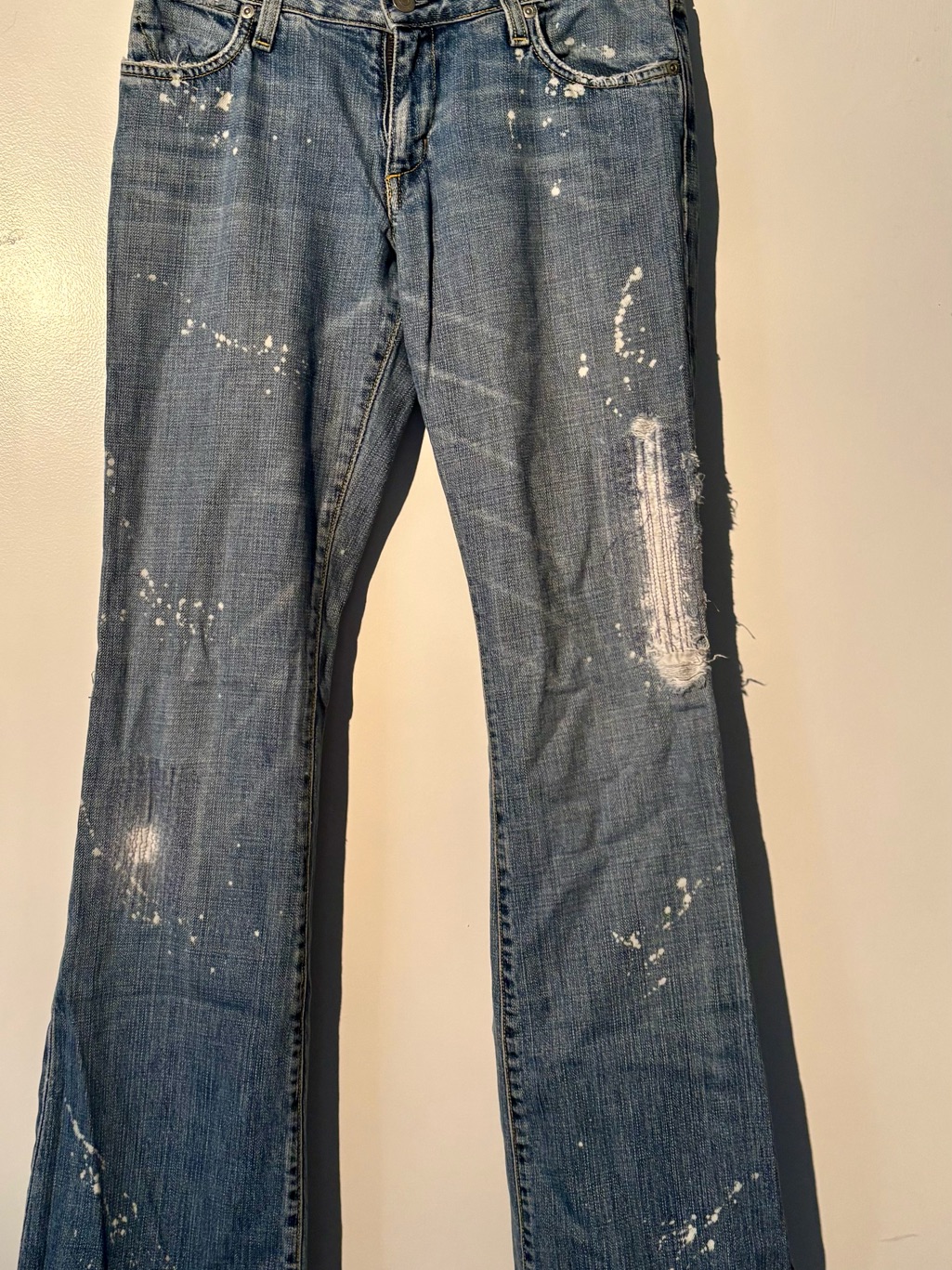 Paper Denim & Cloth Women's Blue Boot Cut Jeans With White Paint Splatter